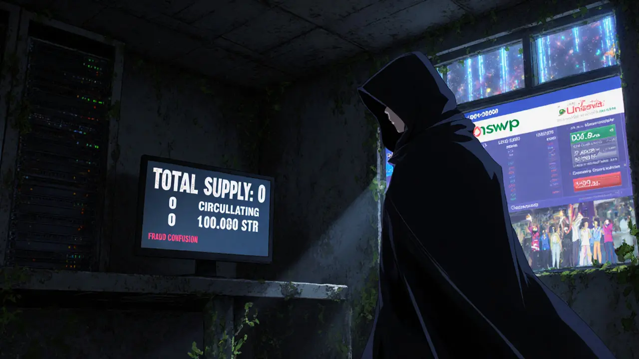 Une salle serveur abandonnée affiche une contradiction tokenomique, tandis que d&#039;autres DEX brillent à l&#039;extérieur.