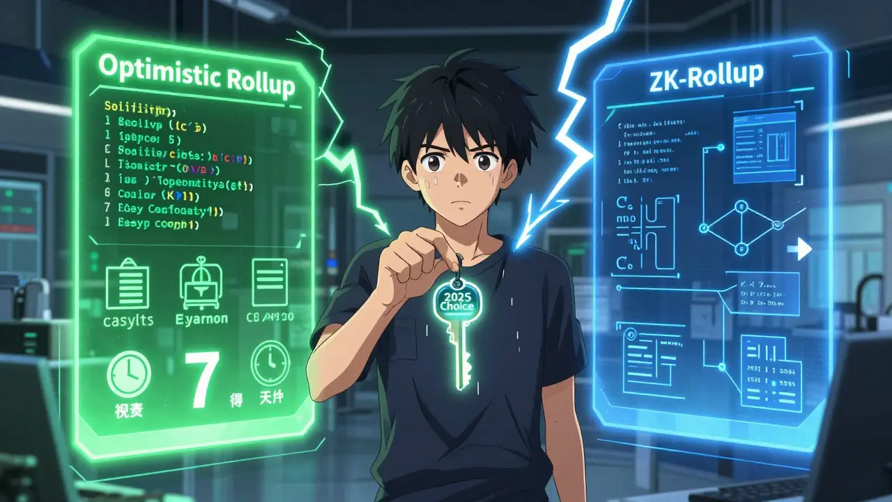 Un développeur face à deux portails : l'un vert avec un compte à rebours de 7 jours, l'autre bleu avec des preuves mathématiques.