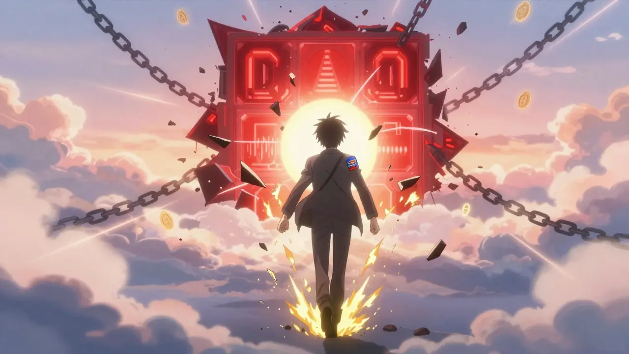 Un membre quitte un DAO en flammes, mais reçoit un badge de contribution active au lever du jour.