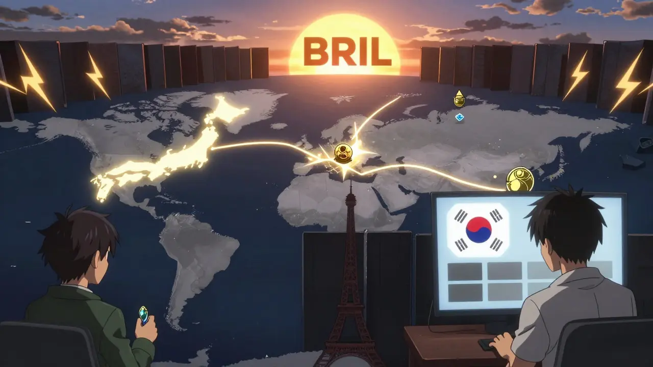 Une carte mondiale montre les pays où BRIL est autorisé, contrastant avec les zones bloquées, des joueurs réagissent différemment selon leur région.