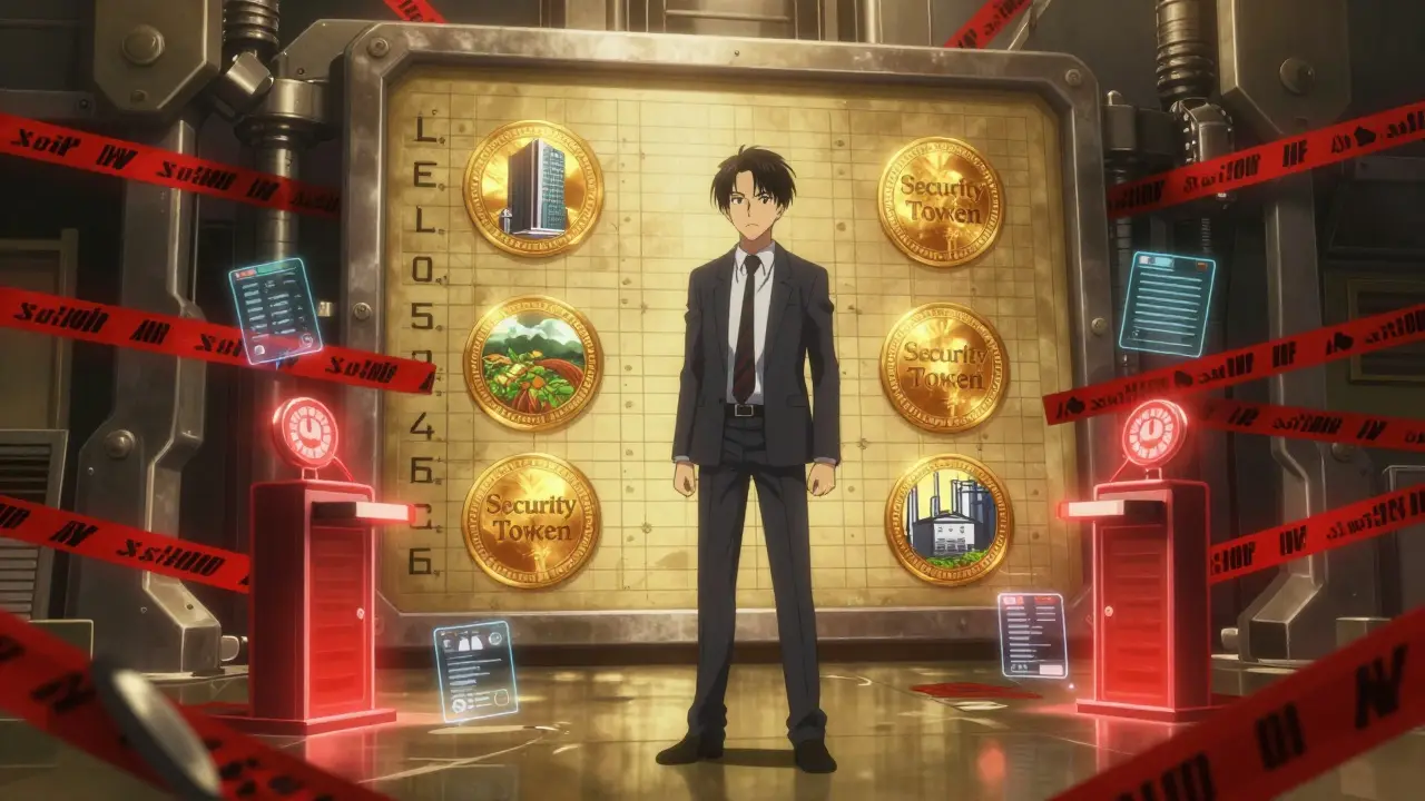 Un investisseur face à un registre blockchain lié à des actifs réels.