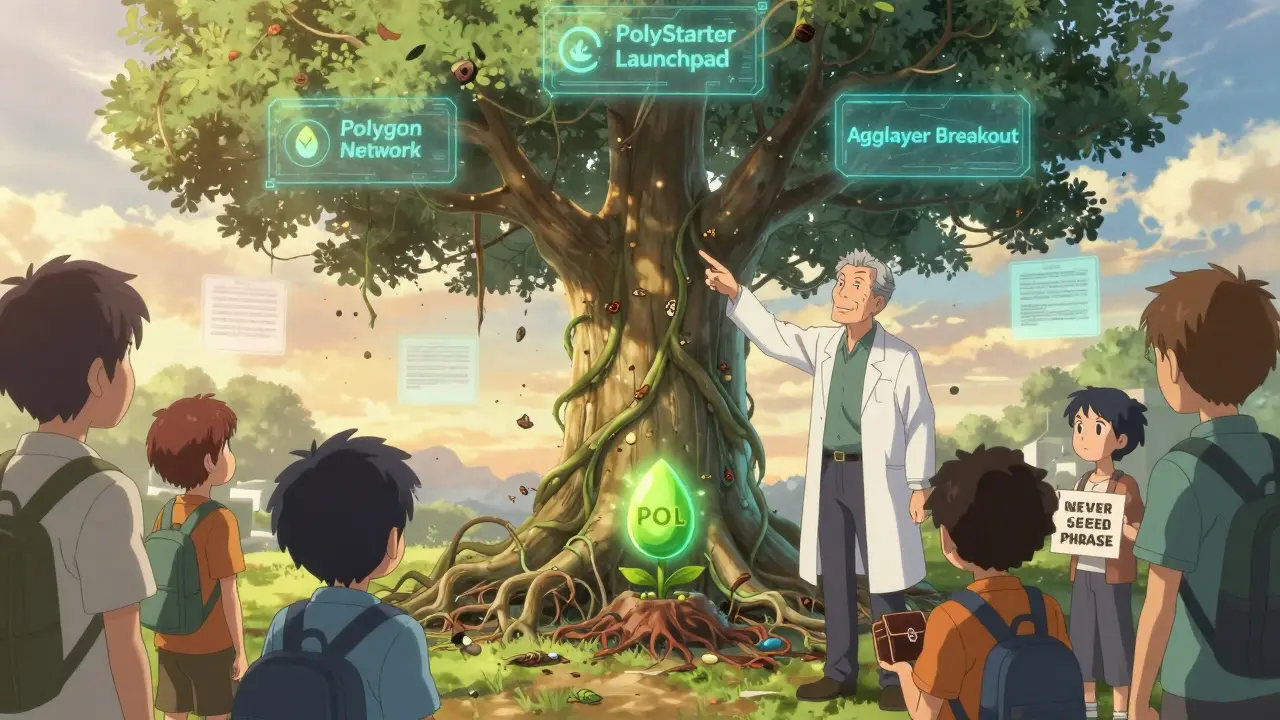 Un mentor explique la différence entre PolyStarter, Polygon et l'airdrop légitime POL, tandis que les fausses menaces s'effondrent.