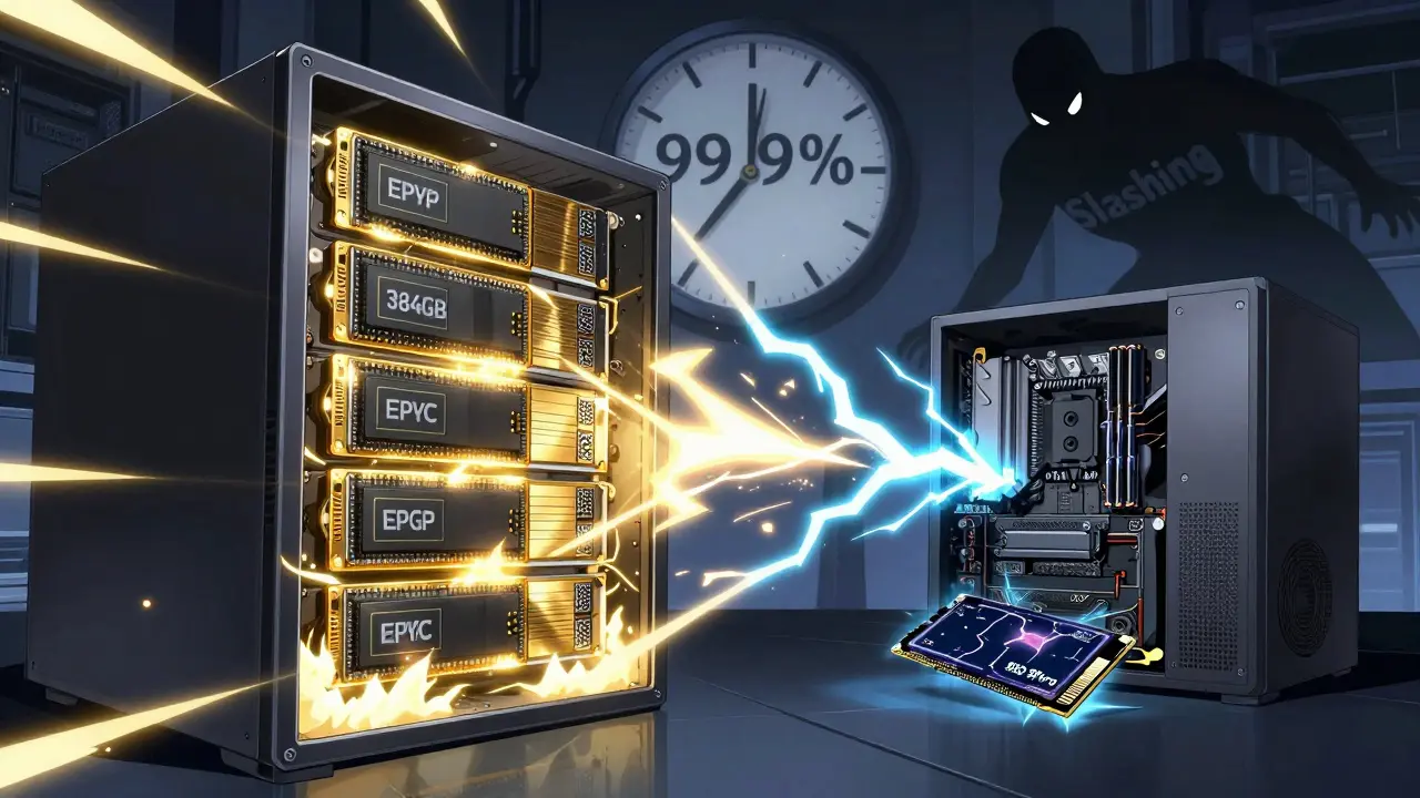 Bataille entre un nœud validateur haut de gamme et un PC grand public qui échoue sous la pression des données.