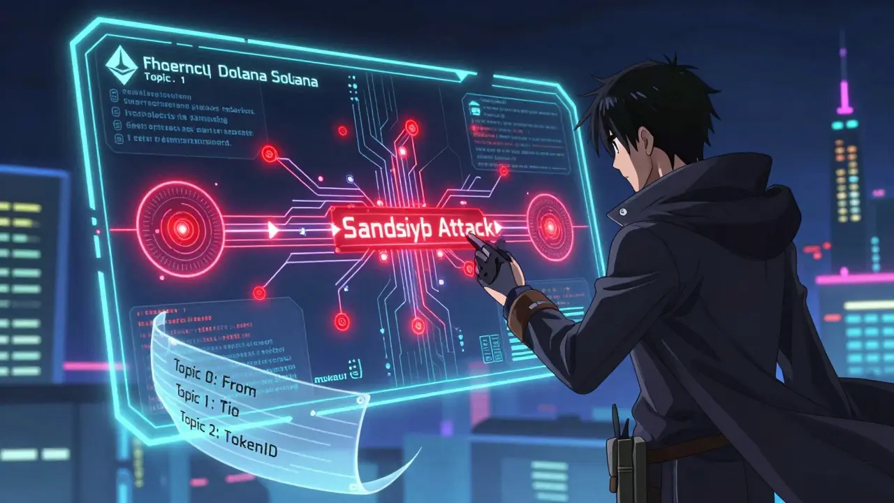 Un détective analysant une attaque de sandwich en temps réel sur un tableau de bord cross-chain.