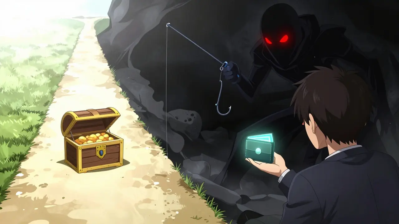 Comparaison visuelle entre un airdrop légitime et un piège de phishing numérique.