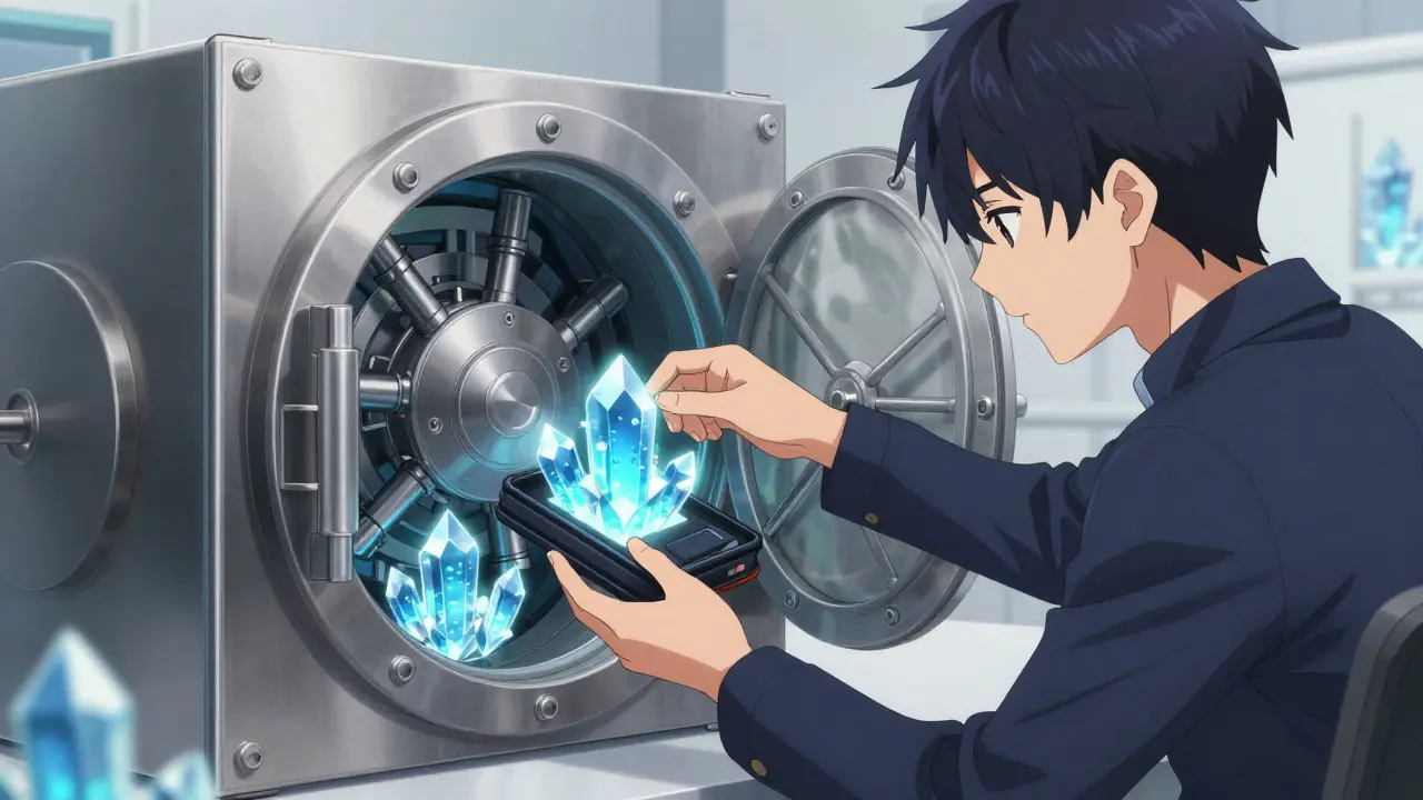 Transfert sécurisé de jetons THETA vers un portefeuille matériel high-tech.