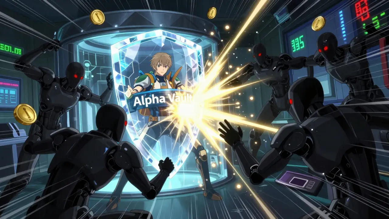Bouclier protecteur bloque des robots malveillants dans un style manga d'action
