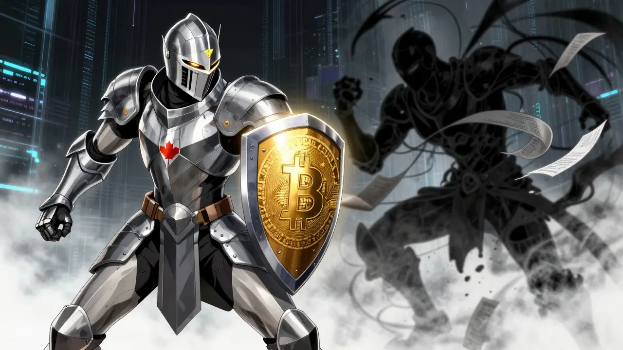 Chevalier ETF Spot protégeant un Bitcoin physique contre des contrats dérivés