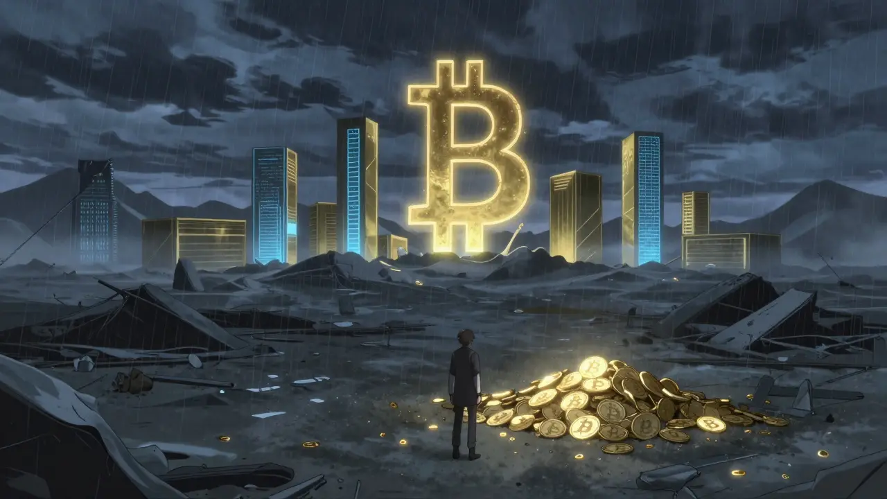 Paysage numérique désolé montrant la valeur nulle du token Robin comparé aux actifs stables