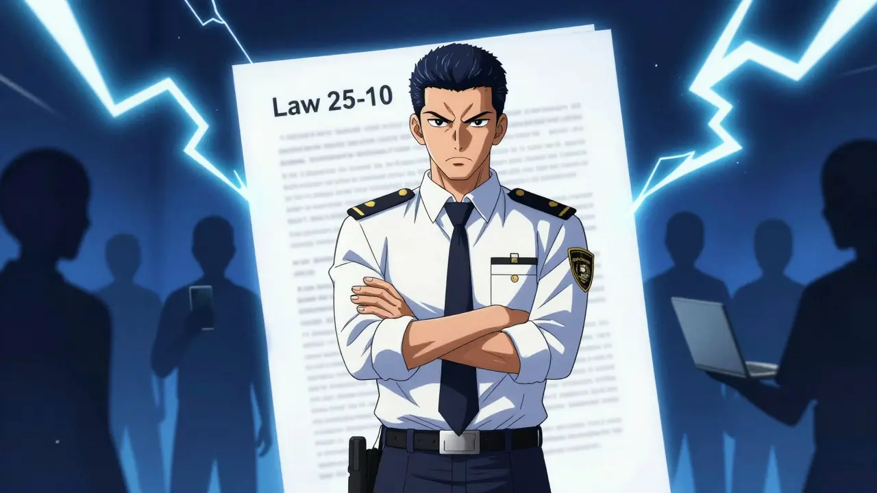 Style shōnen : autorité imposant la loi contre les cryptos avec des éclairs bleus symboliques.