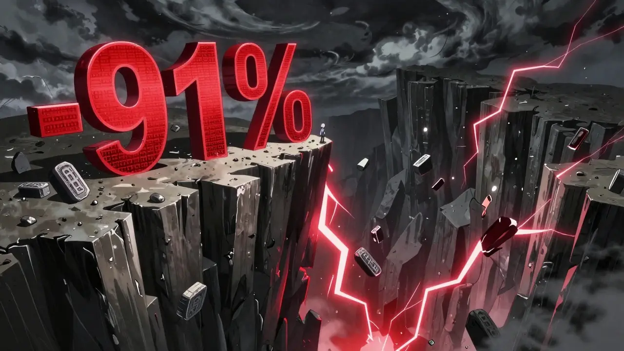 Chute drastique du prix du token illustrée par un précipice