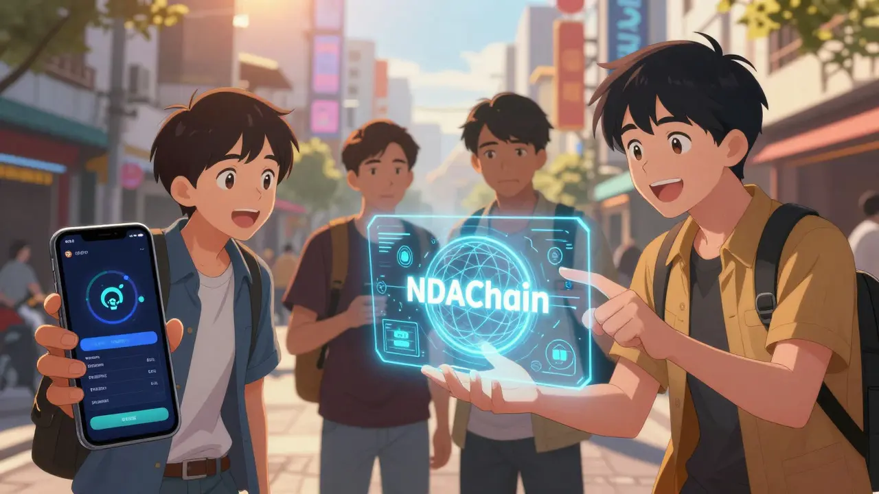 Jeunes Vietnamiens utilisant la technologie crypto dans la rue