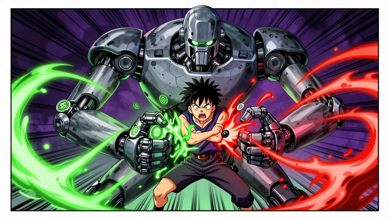 Représentation visuelle d'une attaque sandwich par des bots en style manga