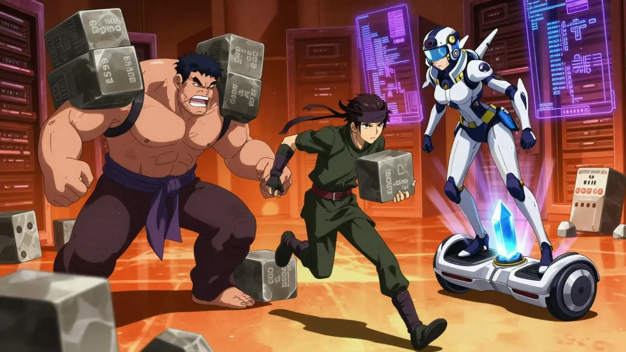 Trois personnages anime représentant les méthodes Full, Fast et Snap Sync en action