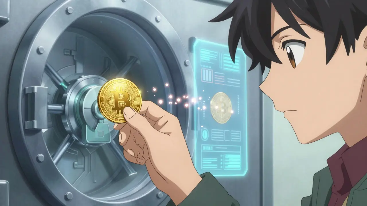Scène d'anime illustrant le verrouillage et la création de tokens via l'arrimage bidirectionnel