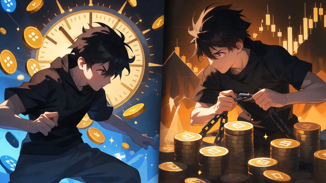 Combat visuel entre points alpha et staking avec personnages animés intenses